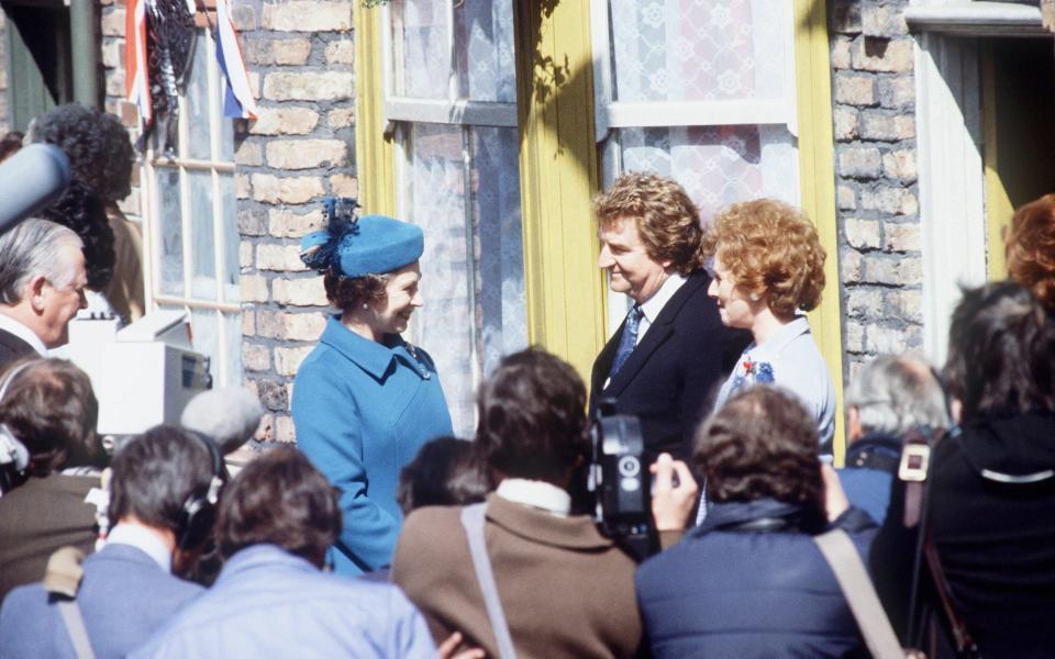 The Queen on the set of Coronation Street in 1982 - Tim Graham Photo Library via Getty Images