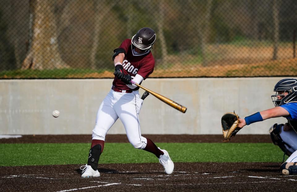 Logan-Rogersville's Ross Lawrence swings at the ball as the Wildcats take on the Marshfield Blue Jays on Thursday, April 13, 2023.