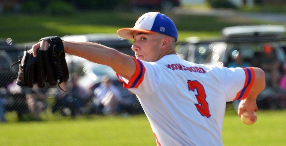 Boonsboro starting pitcher Evan Weaver delivers a pitch during the fourth inning of the Warriors' 1A West Region II quarterfinal win over Williamsport. Weaver allowed one run on three hits while striking out eight over six innings.