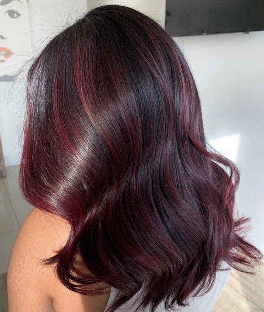 Balayaged Burgundy Brunette