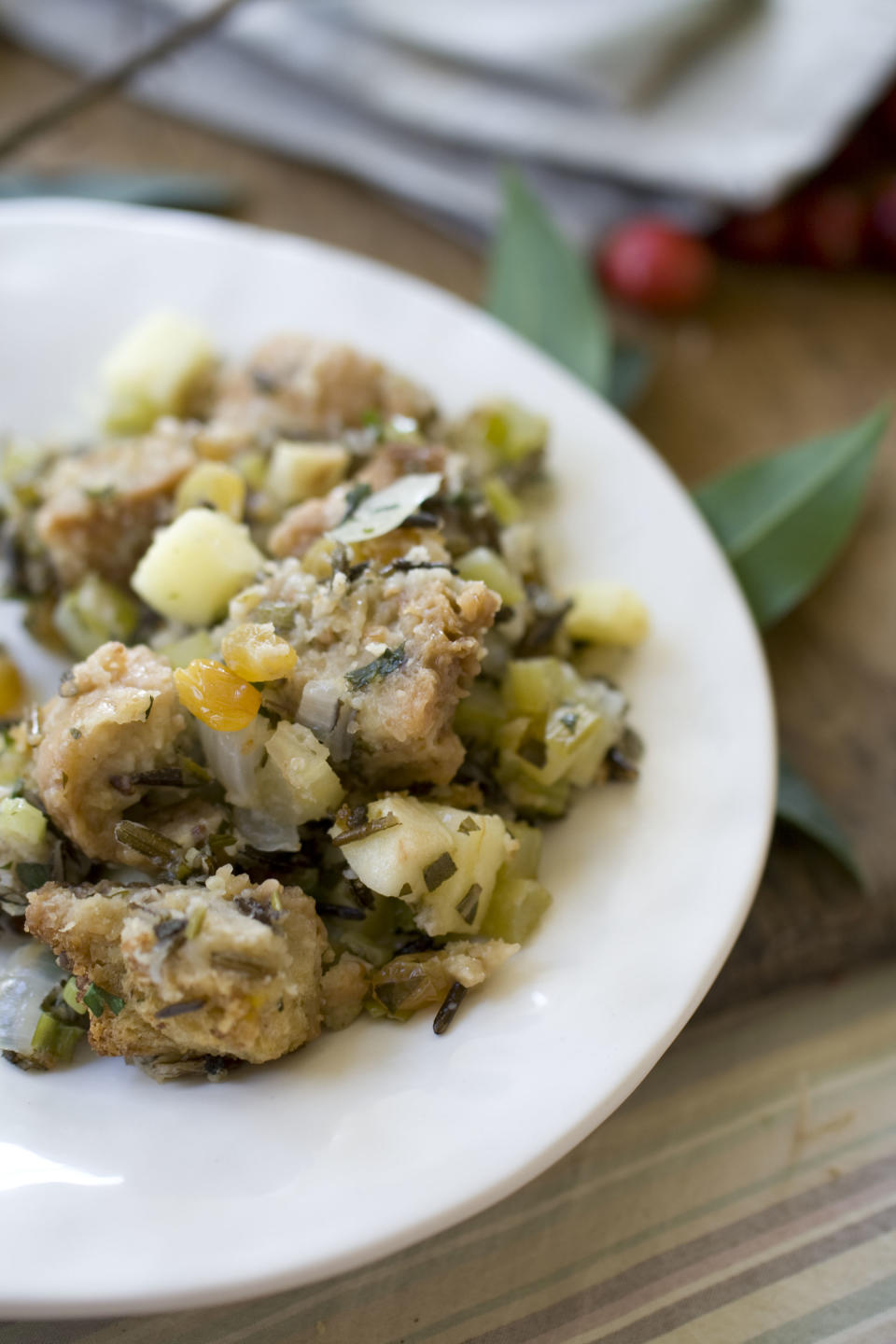 This Oct. 14, 2013 photo shows multigrain and wild rice stuffing with apples and herbs in Concord, N.H. (AP Photo/Matthew Mead)