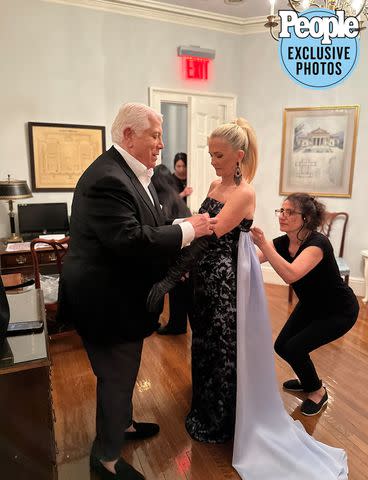 <p>Courtesy of Corneila Guest</p> Week Cornelia Guest, with Dennis Basso, gets ready to walk in Basso's fashion show during New York Fashion Week