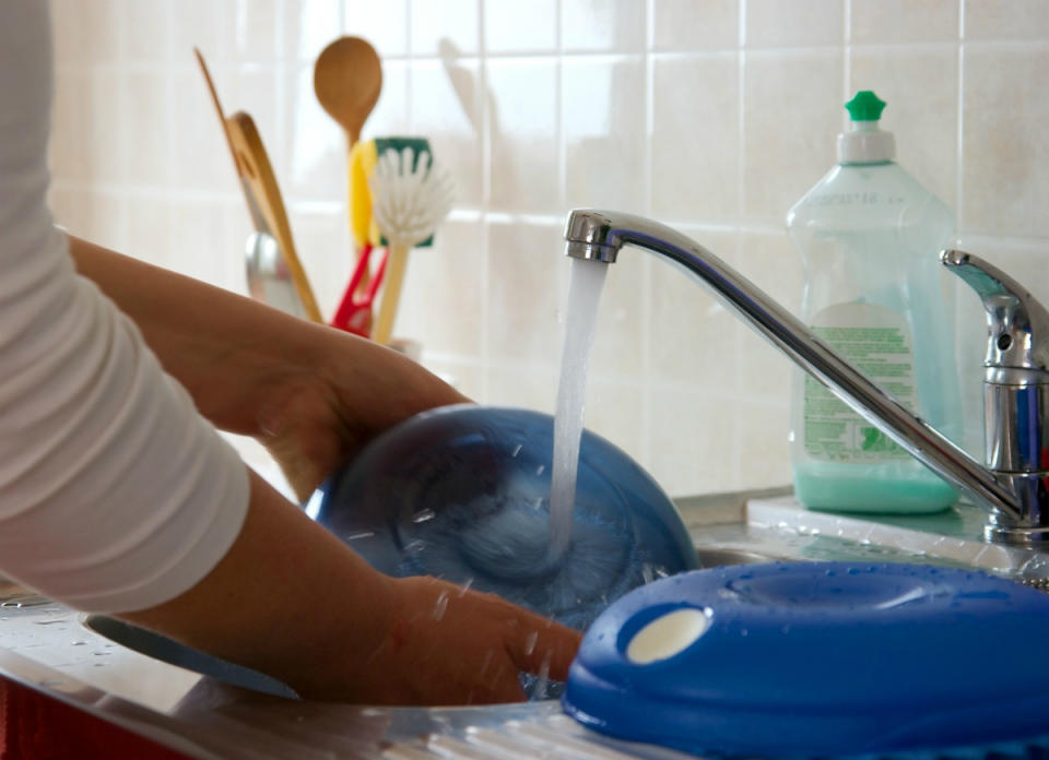 <body> <p>Make your own dishwashing liquid, and never sweat a sink full of dishes again. Head to the <a rel="nofollow noopener" href=" http://www.bobvila.com/slideshow/10-unusual-tips-for-your-cleanest-kitchen-ever-48947?bv=yahoo" target="_blank" data-ylk="slk:kitchen;elm:context_link;itc:0;sec:content-canvas" class="link ">kitchen</a>, and add 1 tablespoon of borax and 1 tablespoon of grated bar soap (like Ivory) to 1¾-cups of boiling water. Whisk together thoroughly until the soap and borax have melted, and then allow the mixture to cool for several hours. Optional: Add 10–20 drops of your favorite essential oil for fragrance. The mixture will gel as it cools, and then you can add it to an empty detergent bottle and hide it under the sink until you need it!</p> <p><strong>Related: <a rel="nofollow noopener" href=" http://www.bobvila.com/slideshow/10-things-you-didn-t-know-dish-soap-can-do-49710?bv=yahoo" target="_blank" data-ylk="slk:10 Things You Didn’t Know Dish Soap Can Do;elm:context_link;itc:0;sec:content-canvas" class="link ">10 Things You Didn’t Know Dish Soap Can Do</a> </strong> </p> </body>