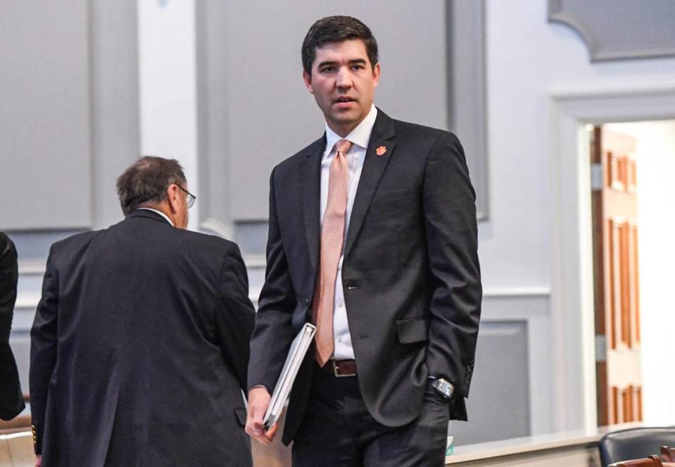 Graham Neff, Clemson University Athletic Director arrives before a hearing about Clemson and the ACC before Judge Perry H. Gravely, ruling on the university’s motion for summary judgment and the conference’s motion to dismiss, at the Pickens County Courthouse in Pickens, S.C. Friday, July 12, 2024.