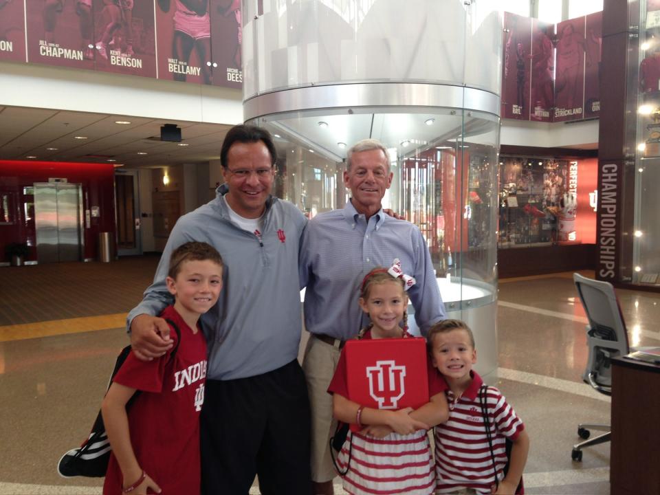 Then-IU coach Tom Crean (left) poses with John Adams and family. Adams was given a Big Ten championship ring following the 2015-16 season.