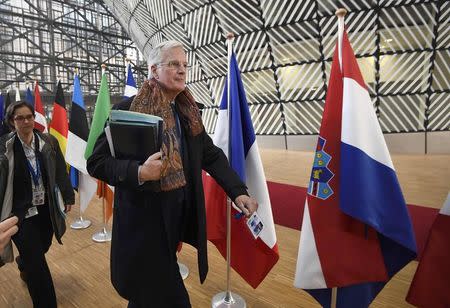 EU Brexit negotiator Michel Barnier arrives at the EU summit in Brussels, Belgium, March 9, 2017. REUTERS/Dylan Martinez