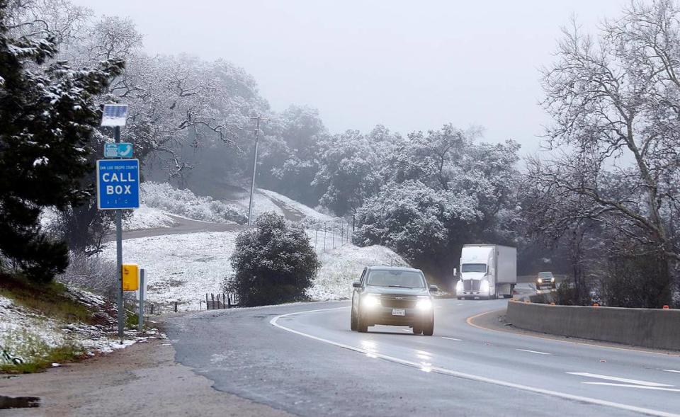 The top of the Cuesta Grade was a snowy scene on Saturday morning, Feb. 25, 2023.