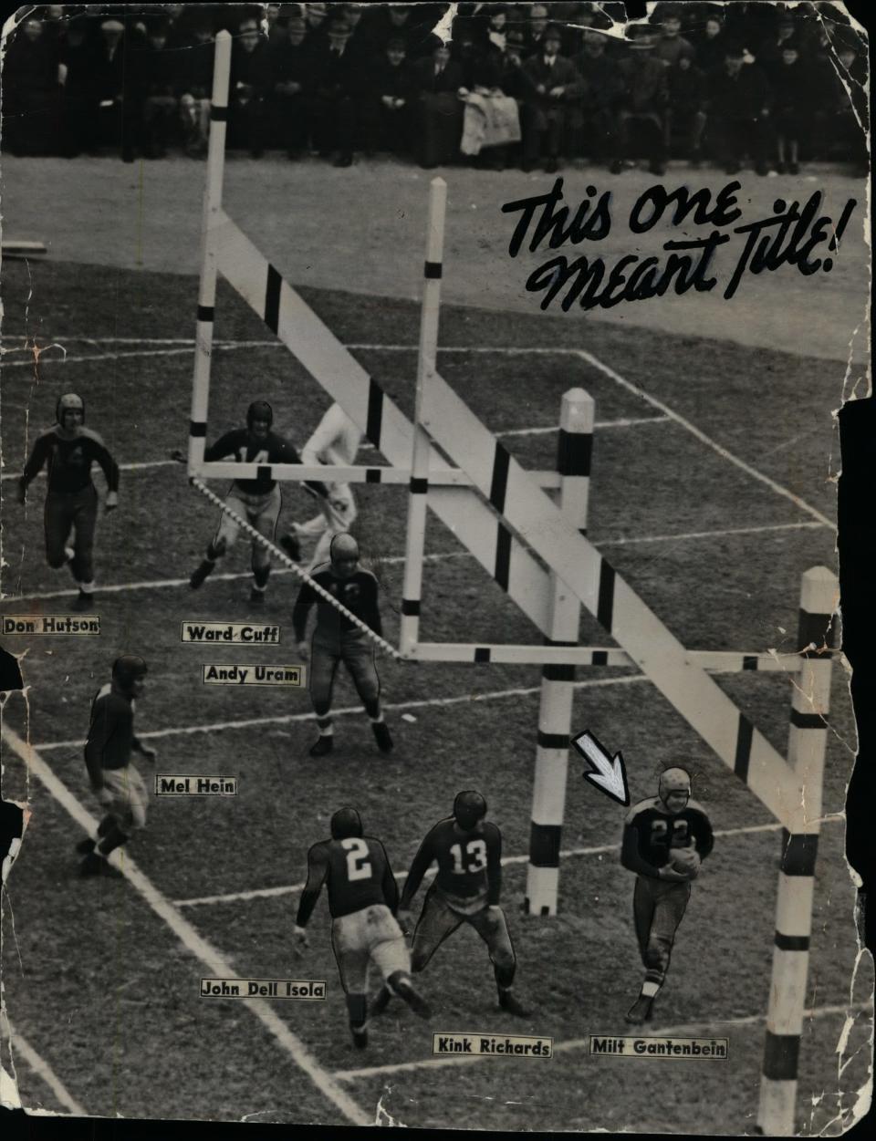 In this file photo, Milt Gantenbein catches the first touchdown pass of the day as Green Bay defeated the New York Giants, 27-0, for the world championship in 1939.