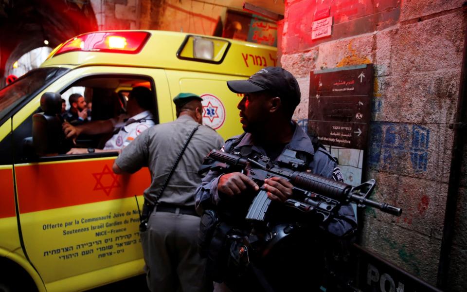 The scene in Jerusalem's Old City after an Israeli was wounded in a stabbing attack - REUTERS