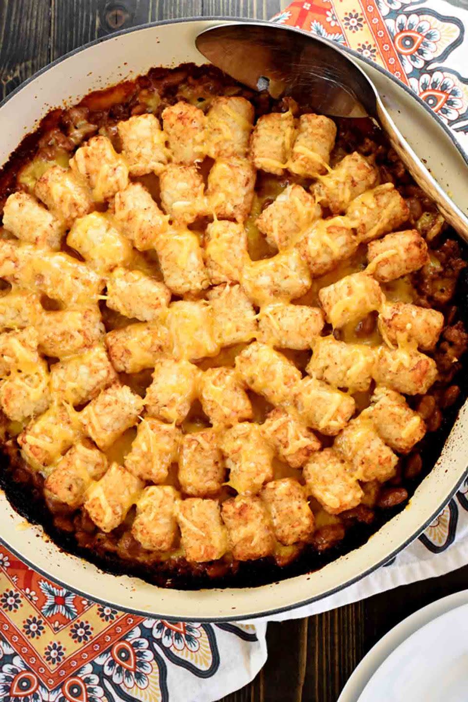 One-Skillet Sloppy Joe Tater Tot Casserole