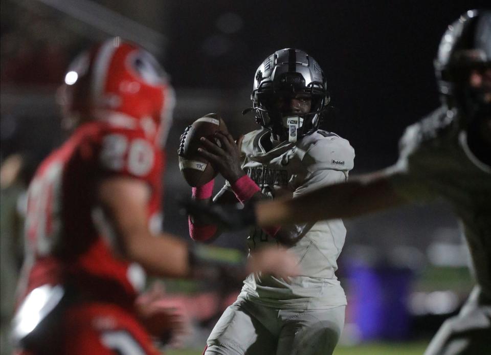 The Mariner High School Tritons visited the North Fort Myers Red Knights on Friday, Oct. 13, 2023 for a district matchup. Mariner defeated North Fort Myers with a final score of 27-23.