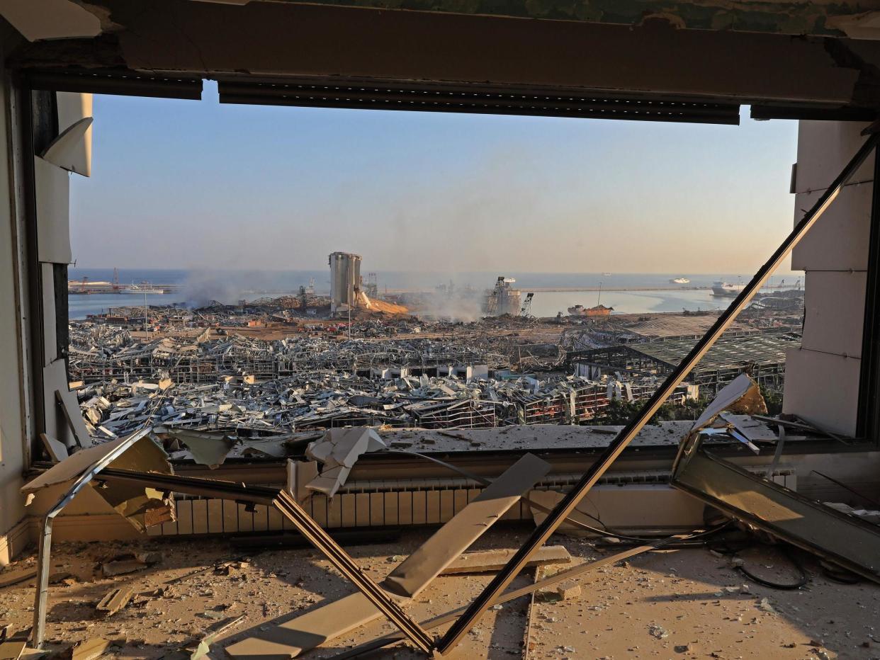 A view shows the aftermath of the blast at the port of Lebanon's capital Beirut, on 5 August 2020: Photo by ANWAR AMRO/AFP via Getty Images