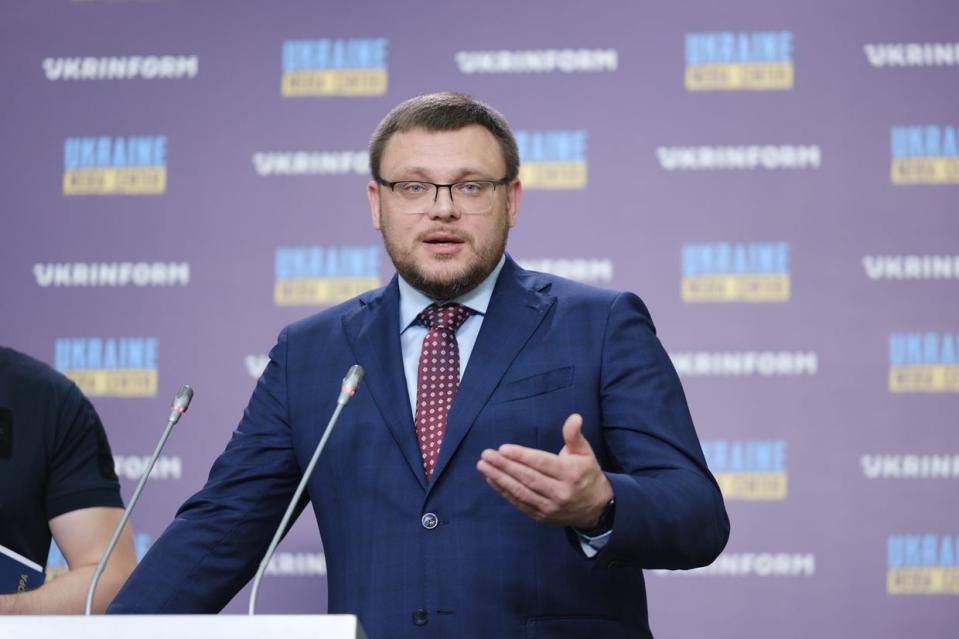 Semen Kryvonos, director of the National Anti-Corruption Bureau of Ukraine, reports at a press conference on the results of the bureau's work for the first half of 2023 on August 16, 2023 in Kyiv, Ukraine. (Vitalii Nosach/Global Images Ukraine via Getty Images)