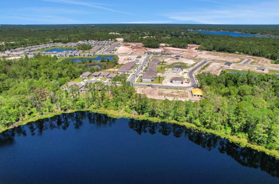 This is an aerial view of the Lakewood Park development in DeLand where Jon Hall Construction is currently clearing land for a third phase that will offer 61 new homes to be built by Dream Finders Homes.