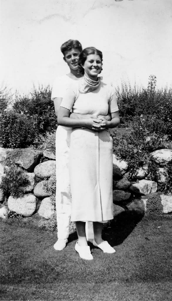 Rosemarie Kennedy with her brother JFK, during a happy moment in Bronxville, NY. unknown