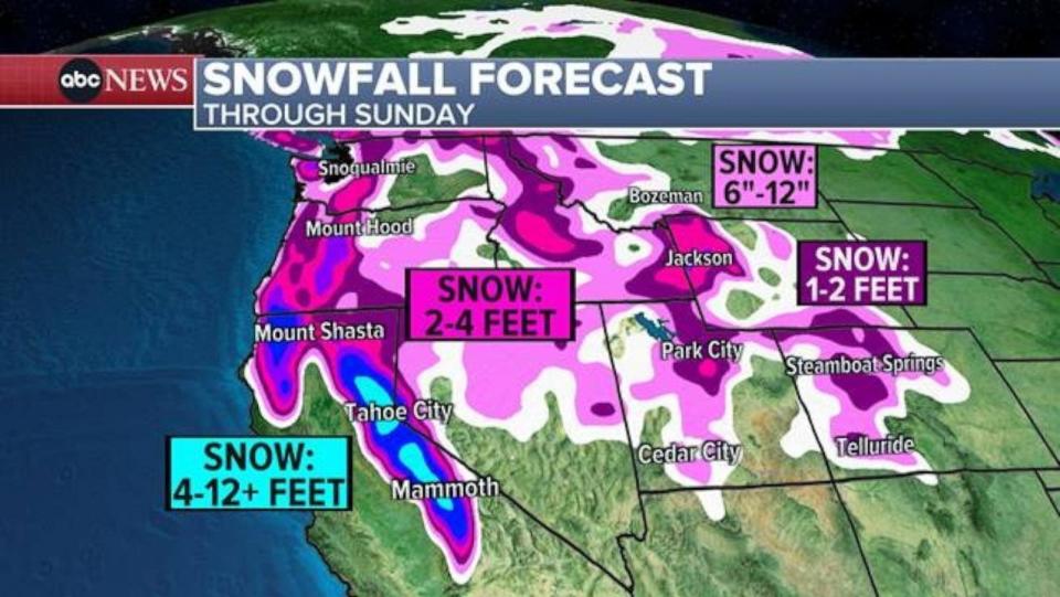 PHOTO: Winter Storm Warning, Avalanche Warning and Blizzard Warning issued for the West including California. (ABC News)