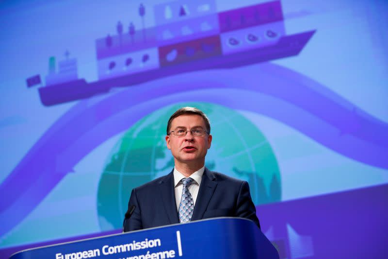 FILE PHOTO: Press conference on the impact of trade deals on agriculture at the European Commission headquarters, in Brussels