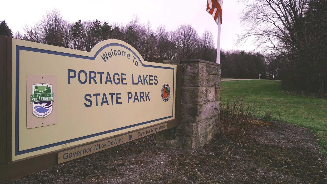 The entrance to Portage Lakes State Park on Manchester Road in New Franklin.