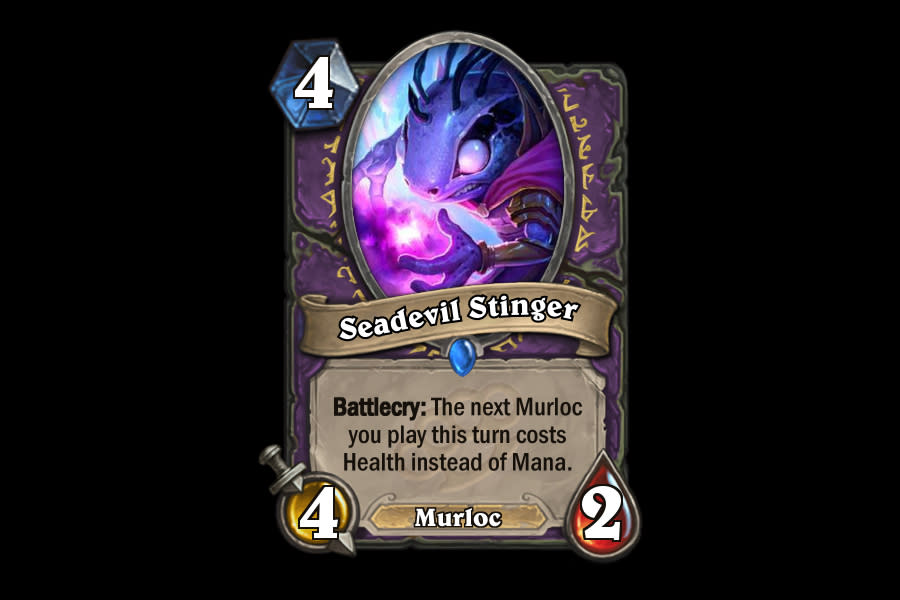 <p>Paladins have gotten a slew of Murloc-friendly cards, so it's time for the true kings of Zoo to get their turn. Seadevil Stinger gives Warlocks a tool to fill the board with the little guys, but likely won't make its presence known unless Murlocs rise through the ranks. </p>