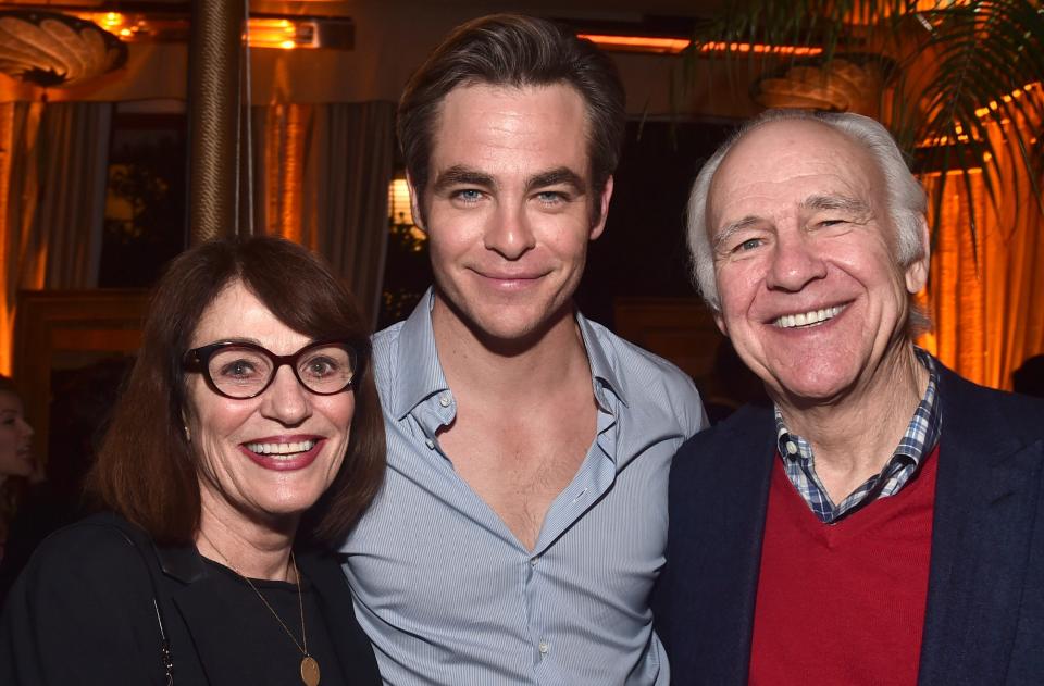 Gwynne Gilford, Chris Pine and Robert Pine attend the after party for the premiere of TNT's "I Am The Night" on January 24, 2019
