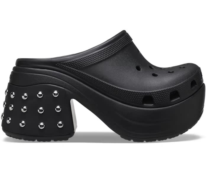 Crocs, clog, studded, black, platform.