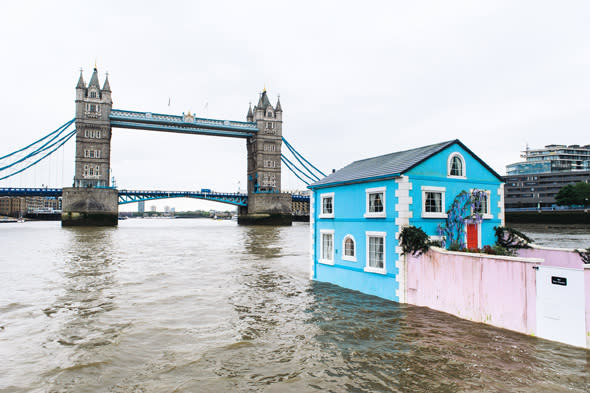 Monday 18th May 2015, London:  Airbnbï¿½s latest London listing is pictured floating down the River Thames this morning.  This pic: The house with Tower Bridge in the background  The fully functioning Floating House will sail down the Thames to celebrate new rules that mean that Londoners ï¿½ like the rest of the UK ï¿½ can earn a 15 per cent pay rise* by sharing their homes through sites like Airbnb. Passing under Tower Bridge before gliding past the Shard on its maiden voyage, the House will meander along the river throughout the week until Saturday 22 May.  Copyright: ï¿½ Mikael Buck / Airbnb +44 (0) 782 820 1042 http://www.mikaelbuck.com