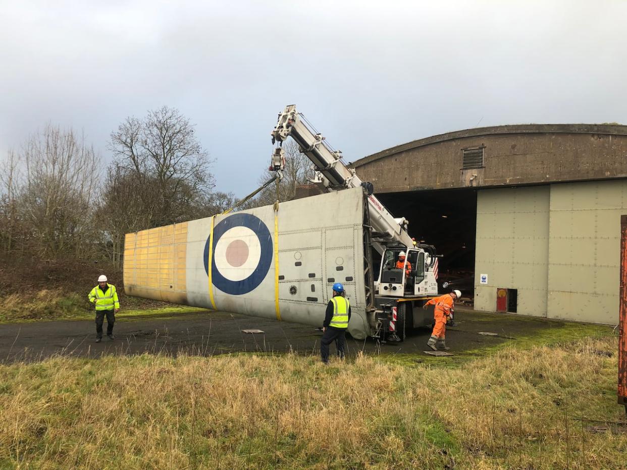 London's Royal Air Force Museum has donated an outer wing panel to the Bomber Command Museum in Nanton, Alta., for its Halifax recovery project.  (Submitted by Bomber Command Museum - image credit)