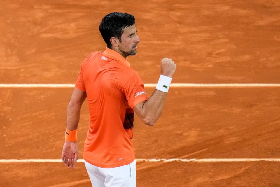 Novak Djokovic celebrates his victory over Gael Monfils in Madrid (Manu Fernandez/AP) (AP)