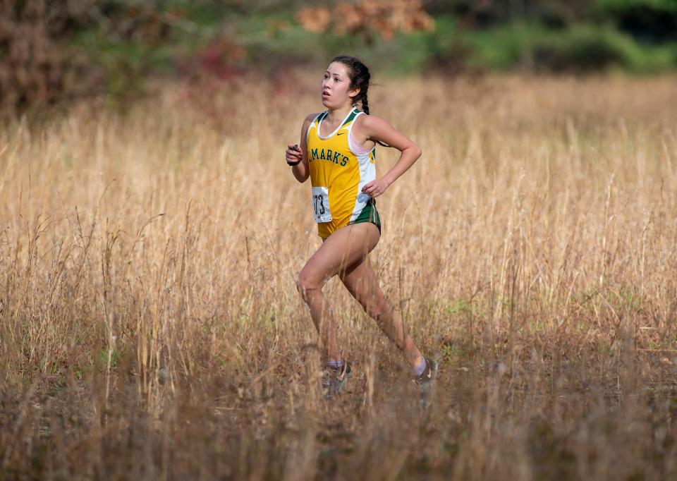 Tiffany Herrera of Saint Mark's wins the 2020 DIAA girls Division II cross country championship at Killens Pond State Park in Felton.
