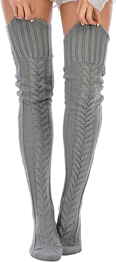 Leoparts Women's Cable Knitted Thigh High Boot Socks