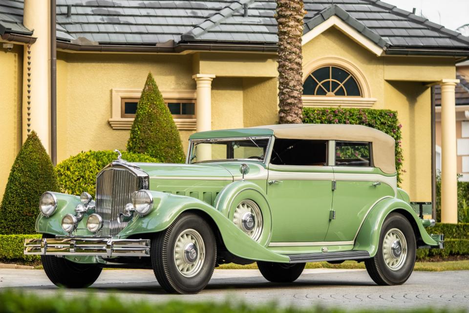 This 1933 Pierce-Arrow Twelve convertible sedan is among the cars up for auction.