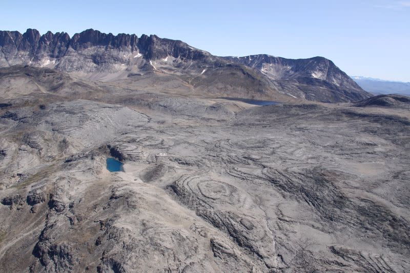 Aerial view of the Kringlerne rare earth deposit, near the town of Narsaq