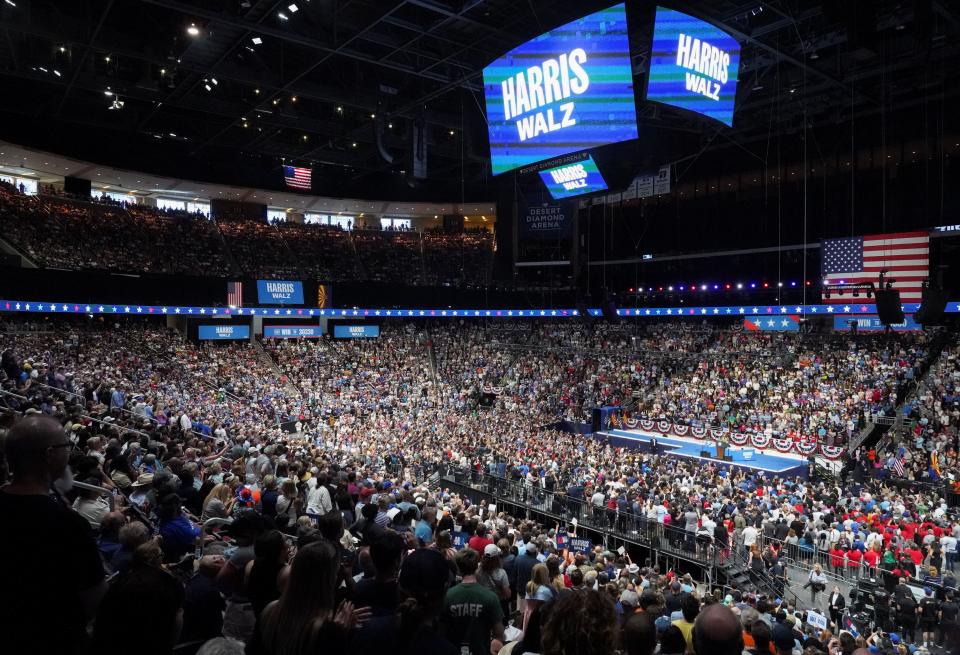 More than 15,000 people showed up to see Harris and Walz in the crucial swing state of Arizona (REUTERS)