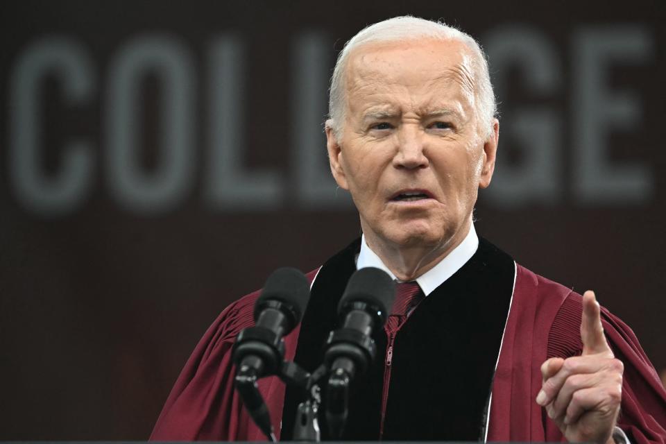 President Joe Biden delivers a speech during the Morehouse College graduation ceremony in Atlanta, Georgia on May 19, 2024.