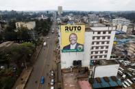 FILE PHOTO: An aerial view shows an election banner in Eldoret