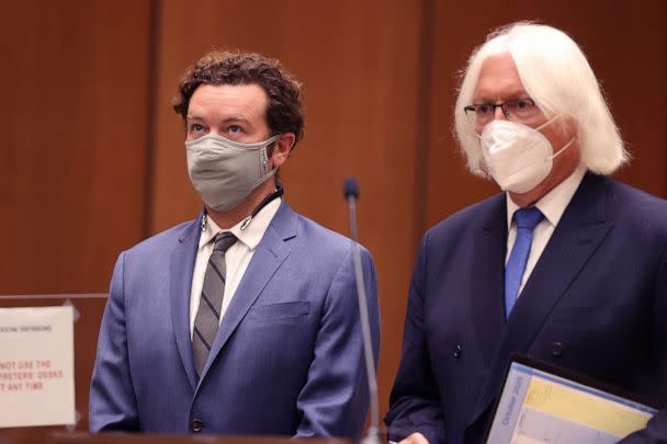 PHOTO: In this Sept. 18, 2020, file photo, actor Danny Masterson stands with his lawyer Thomas Mesereau as he is arraigned on rape charges at Clara Shortridge Foltz Criminal Justice Center in Los Angeles. (Lucy Nicholson, Pool via Getty Image, FILE)