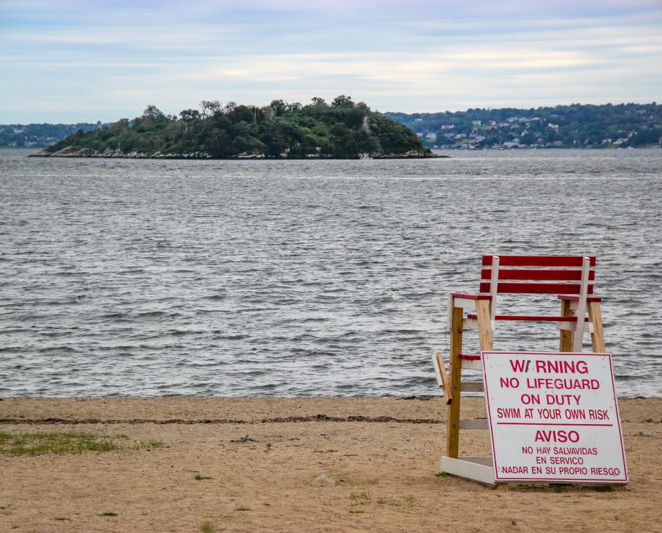 Gould Island in the Sakonnet River is seen from Grinnell's Beach in Tiverton.