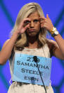 Samantha Steele tries to spell a word after the second round of the 2012 Scripps National Spelling Bee competition May 30, 2012. (Getty Images)