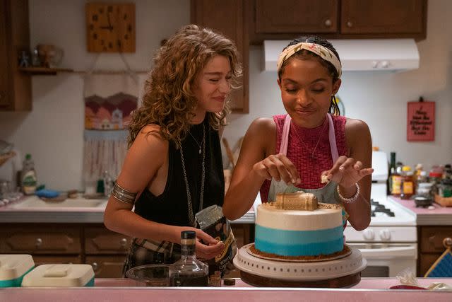 <p>Saeed Adyani/Prime Video</p> Odessa A'zion and Yara Shahidi in <i>Sitting in Bars with Cake</i>, 2023