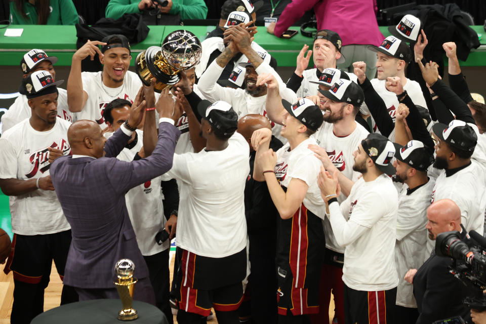 The Heat rolled over the Celtics to reach the NBA Finals, despite almost blowing a 3-0 series lead. (Adam Glanzman/Getty Images)