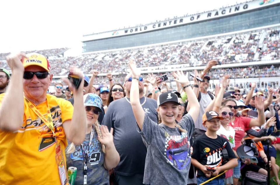 NASCAR fans cheer before the start of the Daytona 500 at Daytona International Speedway on Feb. 19, 2023. Aviation news website SimplyFlying.com ranked Daytona Beach International Airport as the No. 1 airport in the nation for air travelers who fly to attend sporting events, in large part because its location, directly across the street from the Speedway.