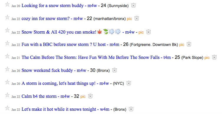 People Are Searching for Snowstorm Fuck Buddies on Hinge and Craigslist