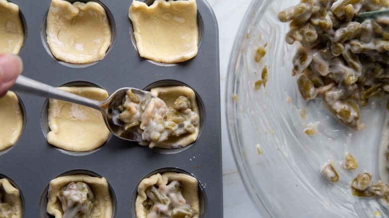 green bean casserole in pastry squares