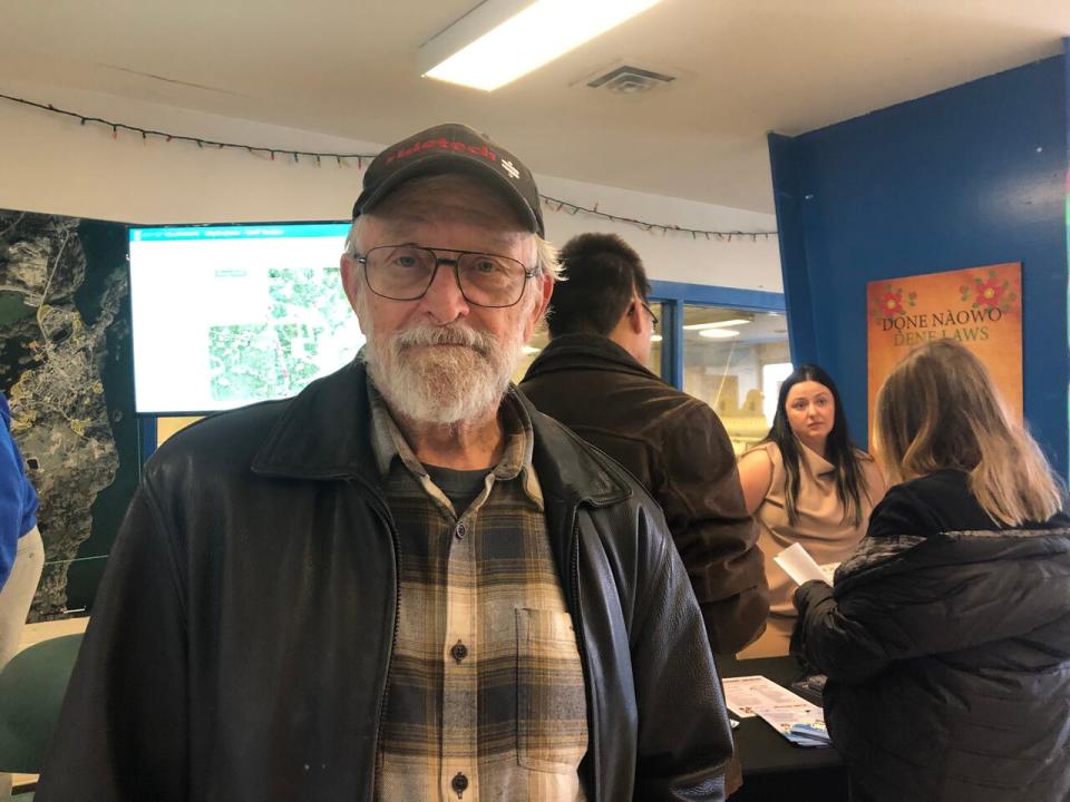 Jesse Jasper attended the 'open-style' wildfire information session held in Yellowknife on April 27, 2024. He said he was pleased with the preparation he saw from the city, especially with regards to fire breaks and other protections around Yellowknife.