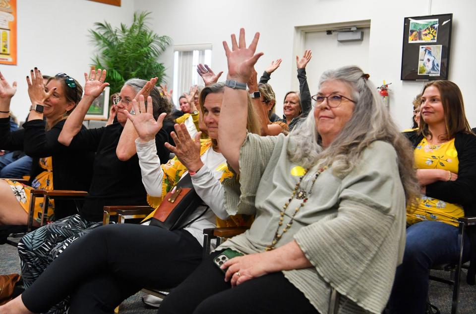 Residents concerned about the 80 books that were removed last month from district school media centers attend the Martin County School Board meeting, Tuesday, March 21, 2023, at 500 SE Ocean Blvd in Stuart. Pulitzer Prize winner Toni Morrison and best-selling young-adult novelist Jodi Picoult are some of the writers whose works were removed from the Martin County School District's middle and high schools.