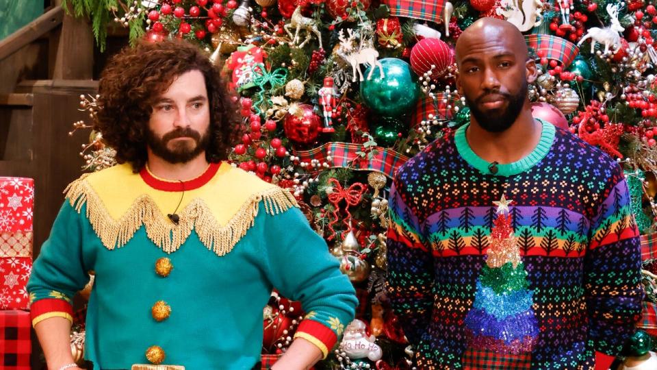 Cameron and Xavier in ugly Christmas sweaters