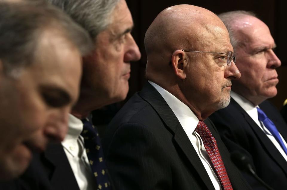 <div class="inline-image__caption"><p>(L-R) National Counterterrorism Center Director Matthew Olsen, FBI Director Robert Mueller, Director of National Intelligence James Clapper, and CIA Director John Brennan testify during a hearing before the Senate (Select) Intelligence Committee March 12, 2013, on Capitol Hill in Washington, D.C.</p></div> <div class="inline-image__credit">Alex Wong/Getty</div>