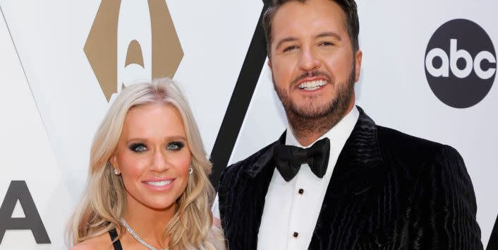 luke and caroline bryan at the 55th annual cma awards arrivals