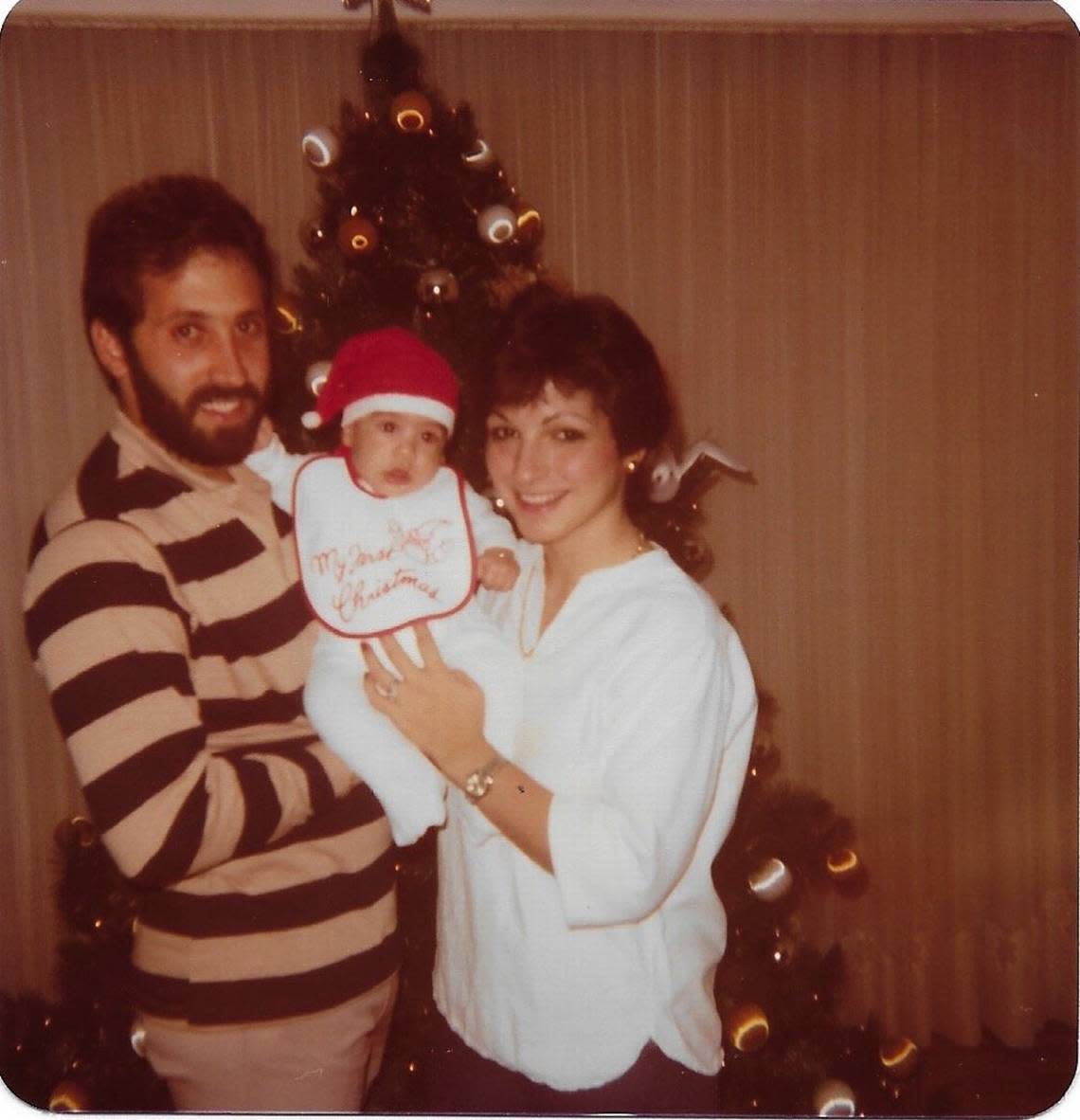 Emilio and Gloria Estefan with their first born, 3-month-old son Nayib Estefan, on his first Christmas in December 1980 from the Estefan family album and featured in the CD booklet of 2022’s “Estefan Family Christmas.”