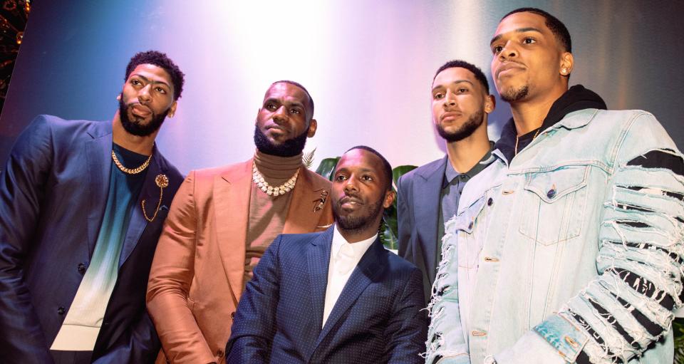 From left, Anthony Davis, LeBron James, Rich Paul, Ben Simmons and Miles Bridges attend the Klutch 2019 All Star Weekend Dinner Presented by Remy Martin and hosted by Klutch Sports Group at 5Church on February 16, 2019, in Charlotte, North Carolina.